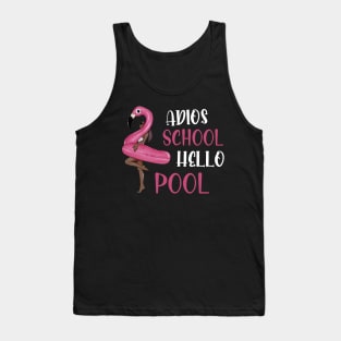 Adios School Hello Pool Funny Student or Teacher - Teacher Student Summer Sayings Flamingo - Summer Student Funny Teacher Tank Top